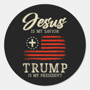 Adesivo Redondo Jesus É Meu Salvador Trump É Meu Presidente 2024 E
