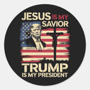 Adesivo Redondo Jesus É Meu Salvador Trump É Meu Presidente Bandei
