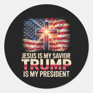 Adesivo Redondo Jesus É Meu Salvador Trump É Meu Presidente Cristã