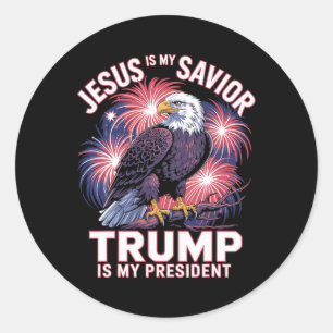 Adesivo Redondo Jesus É Meu Salvador Trump É Meu Presidente Religi