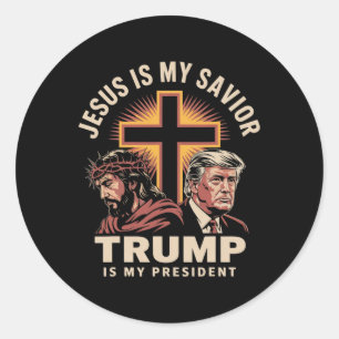 Adesivo Redondo Jesus É Meu Salvador Trump É Meu Presidente Religi