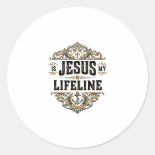 Adesivo Redondo Jesus É Minha Linha da Vida Camisa Vintage Cristã