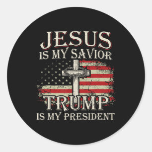 Adesivo Redondo Jesus é o meu salvador é o meu presidente american