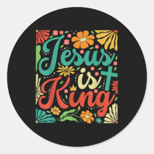 Adesivo Redondo Jesus é o rei Boho Flores Vintage Christian Gog R