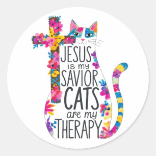 Adesivo Redondo Jesus É Que Os Meus Gatos Salvadores São A Minha T