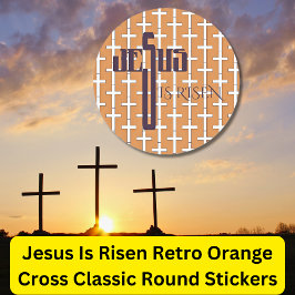 Adesivo Redondo Jesus é riscado - Retro Orange Cross