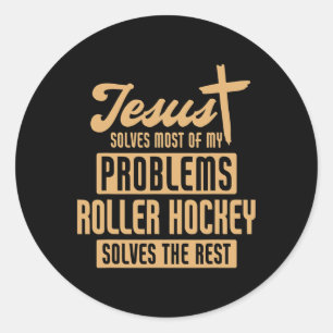 Adesivo Redondo Jesus E Roller Hockey Solucionam Problemas Engraça