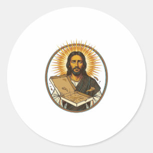 Adesivo Redondo Jesus Enganado Por Caixa de Pizza Vazia Humor de C