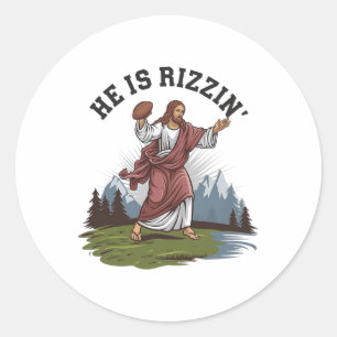 Adesivo Redondo Jesus engraçado Ele está Rizzin Jogando Roupas de