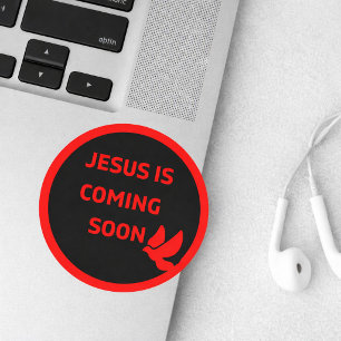 Adesivo Redondo Jesus está chegando em breve _pomba vermelha Adesi