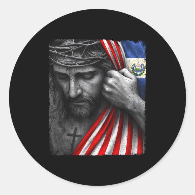 Adesivo Redondo Jesus Faith Cross Crown America El Salvador Herita (Frente)