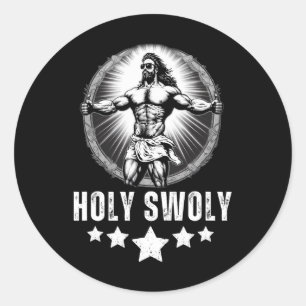 Adesivo Redondo Jesus Fisiculturismo Fitness Santo Swoly Engraçado