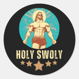 Adesivo Redondo Jesus Fisiculturismo Fitness Santo Swoly Engraçado