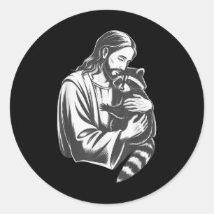 Adesivo Redondo Jesus Hugging Raccoon