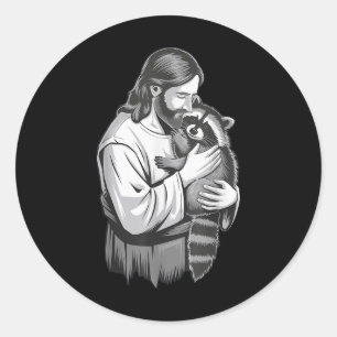 Adesivo Redondo Jesus Hugging Raccoon _1