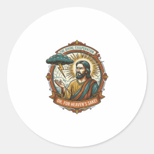 Adesivo Redondo Jesus Irritado Nuvem Escura Chuva Relâmpago Clima