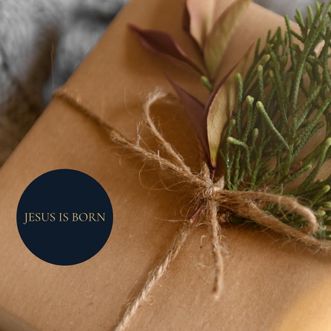 Adesivo Redondo JESUS IS BORN – Navy Minimal Christmas Sticker  (Criador carregado)