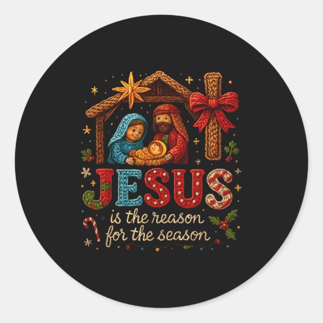 Adesivo Redondo Jesus Is The Reason For Season Yarn Crochet Art De (Frente)