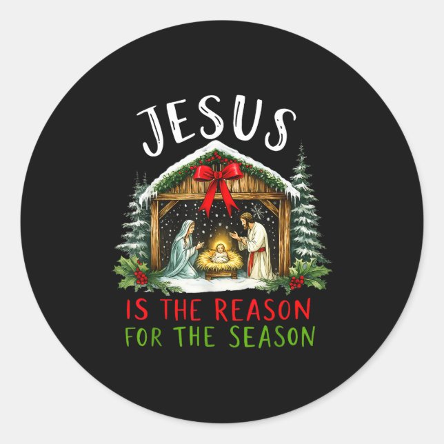 Adesivo Redondo Jesus Is The Reason For The Season Christmas Xmas  (Frente)