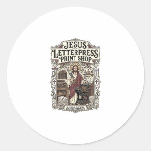 Adesivo Redondo Jesus Letterpress Print Shop Jesus Letterpress Pri