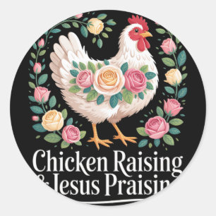 Adesivo Redondo Jesus Louvando E Criando Frango Fé Divertida Longe