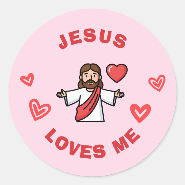 Adesivo Redondo Jesus Loves Me | Children's Christian Valentine (Frente)