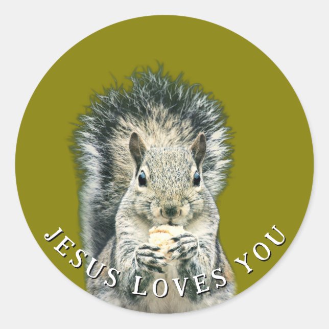 Adesivo Redondo Jesus Loves You Fun Squirrel  (Frente)