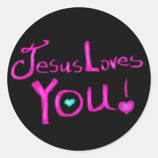 Adesivo Redondo Jesus Loves You Pink and Black with Heart