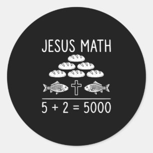 Adesivo Redondo Jesus matemática 2 peixes 5 pães alimenta os 5000