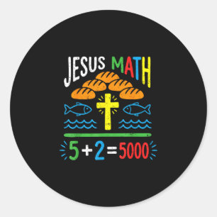 Adesivo Redondo Jesus matemática 2 peixes 5 pães alimenta os 5000
