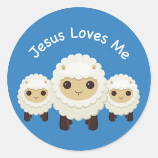 Adesivo Redondo Jesus me ama carneiro de pastor azul Sticker