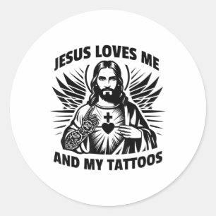 Adesivo Redondo Jesus Me Ama E Minhas Tatuagens Engraçadas Dizendo