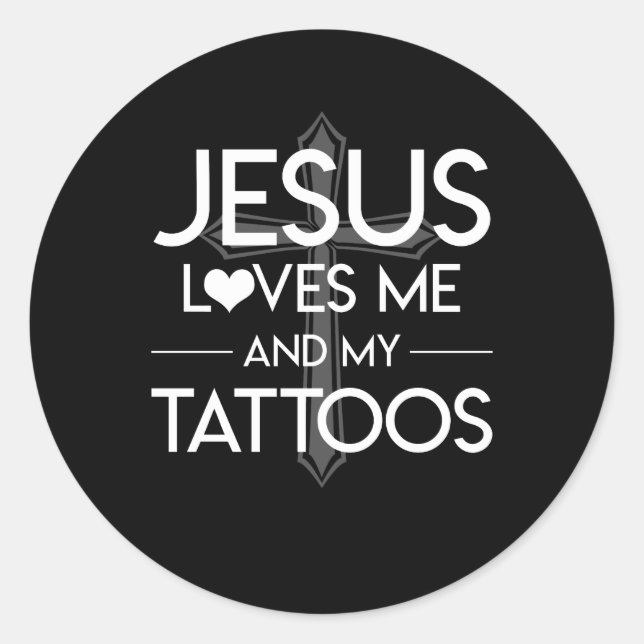 Adesivo Redondo Jesus me ama tatuagens e fé cristã (Frente)