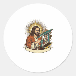 Adesivo Redondo Jesus Mesa Em Pé Quebrada Presa no Meio Escritório
