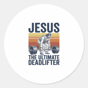 Adesivo Redondo Jesus O Levantador de Peso Definitivo Camiseta de