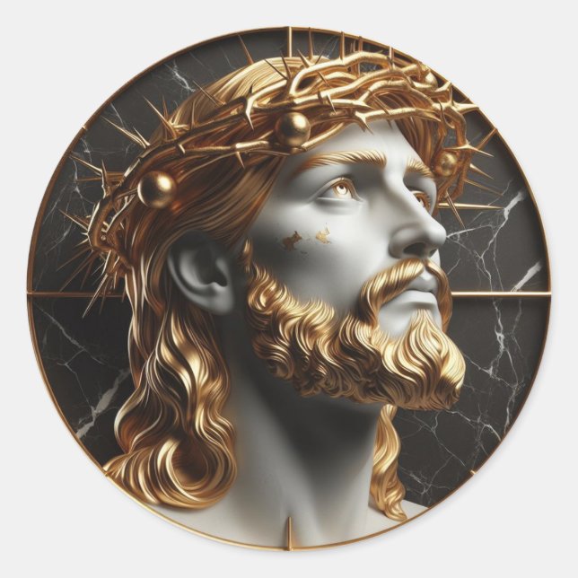 Adesivo Redondo Jesus olhando nos céus com espinhos (Frente)