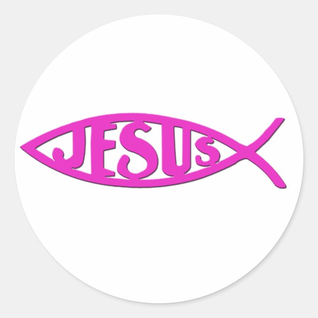 Adesivo Redondo Jesus Peixe (Stickers Pink) (Frente)