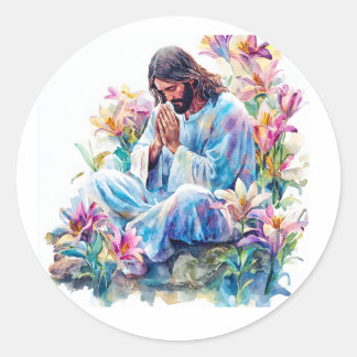 Adesivo Redondo Jesus Prayer Modern Religious Catholic Art