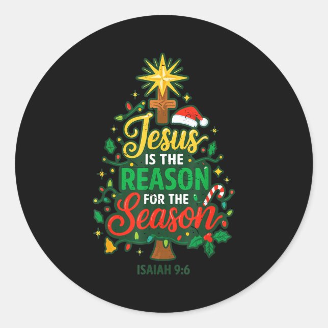 Adesivo Redondo Jesus Reason Season Christian Christmas Family Pjs (Frente)