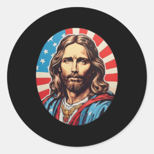 Adesivo Redondo Jesus Republicano – Arte Pop Ousado Com Bandeira A