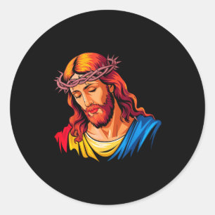 Adesivo Redondo Jesus Retrato Arte Cristã Religiosa