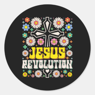Adesivo Redondo Jesus Revolução Fé Retro Groovy Christian