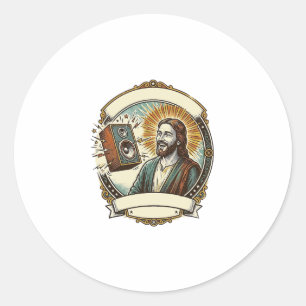Adesivo Redondo Jesus Rindo Falso Alto Clube Não Consegue Ouvir Fe
