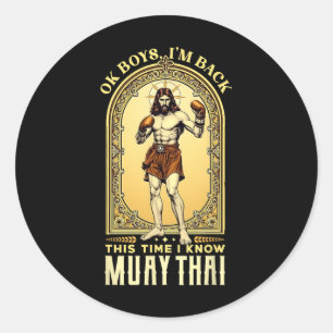 Adesivo Redondo Jesus Sabe Muay Thai Boxe Kickboxing Mma