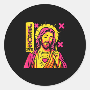 Adesivo Redondo Jesus Salva Anime Cristão Coração Sagrado Manga Po