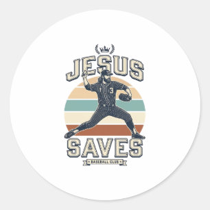 Adesivo Redondo Jesus Salva Beisebol Vetor Desenho Cristão Vintage