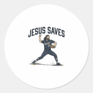 Adesivo Redondo Jesus salva camiseta vintage de arremessador de be