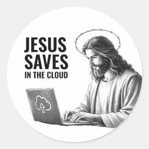 Adesivo Redondo Jesus Salva na Nuvem - Piadas Engraçadas de Jesus