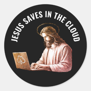 Adesivo Redondo Jesus Salva na Nuvem - Quadrado de Meme Engraçado 