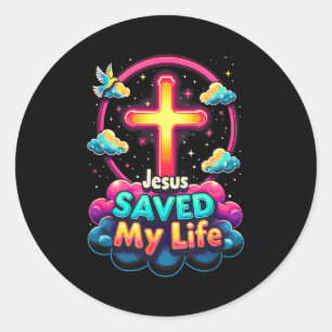 Adesivo Redondo Jesus Salvou a Minha Vida Cruz Cristãos Bíblia Rel